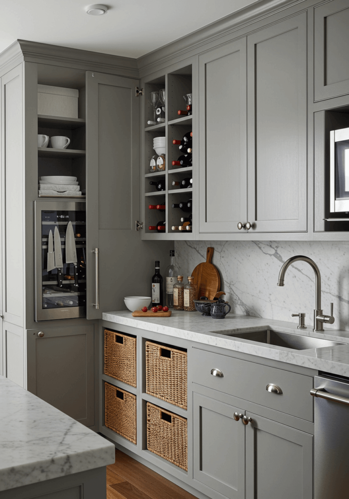 Pantry Cabinets with Built-In Wine Storage