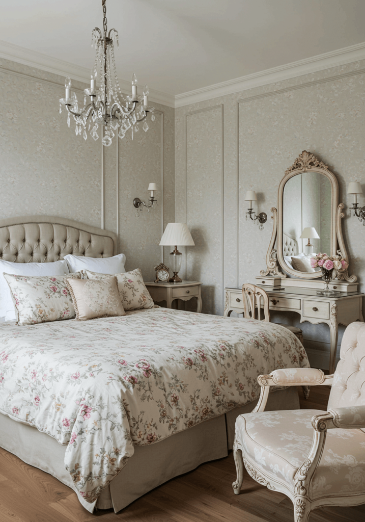 Pastel Vintage Bedroom with Dressing Table