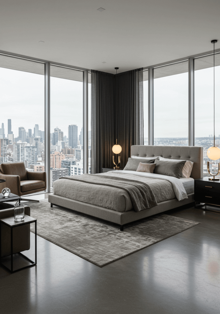 Penthouse Bedroom with City Views & Sleek Design