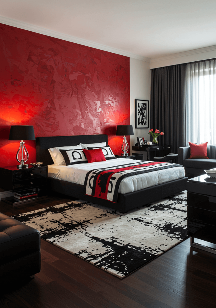 Red Abstract-Pattern Accent Wall