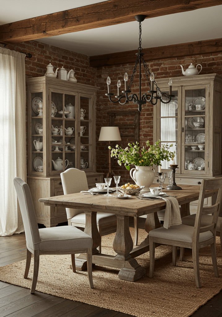 Rustic-Chic Dining Room with Exposed Brick Walls