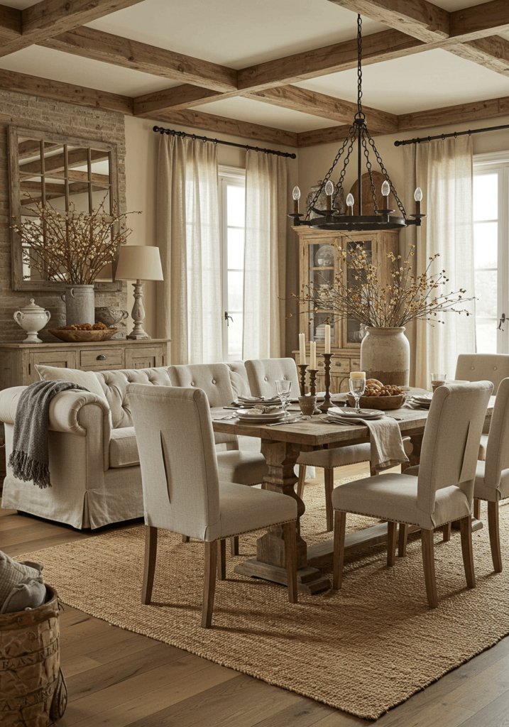 Rustic-Chic Living Dining Area with Barnwood Accents