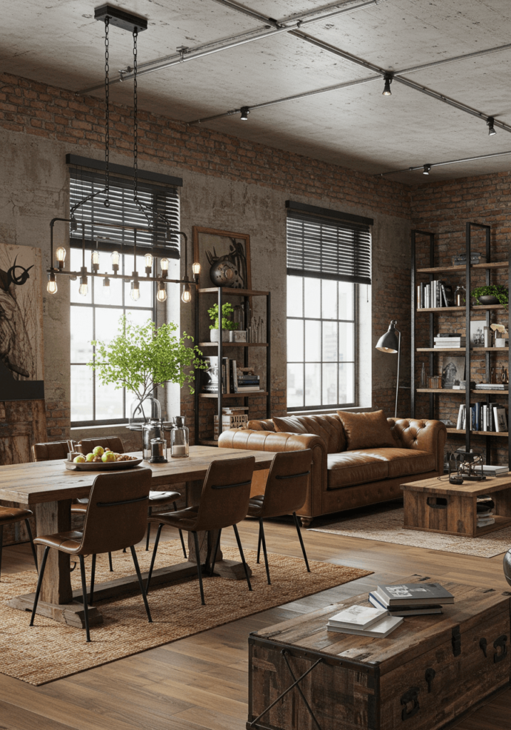 Rustic-Industrial Living and Dining Room