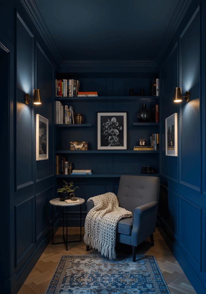 Sapphire Blue Bedroom Nook with Built-ins