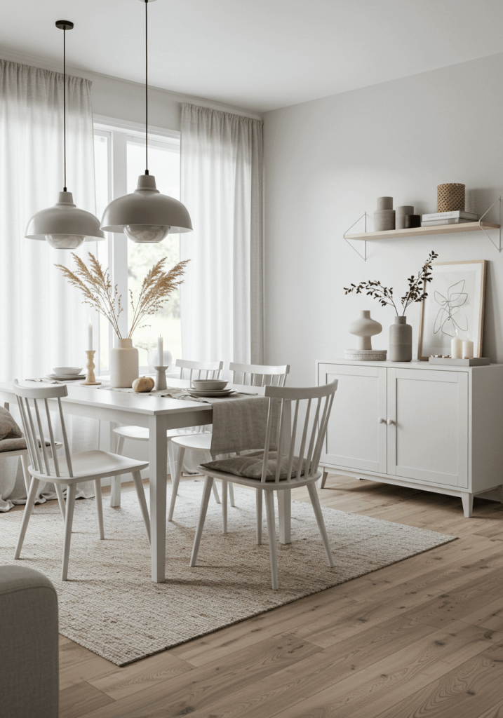 Scandinavian Dining with Simple Linen Drapes