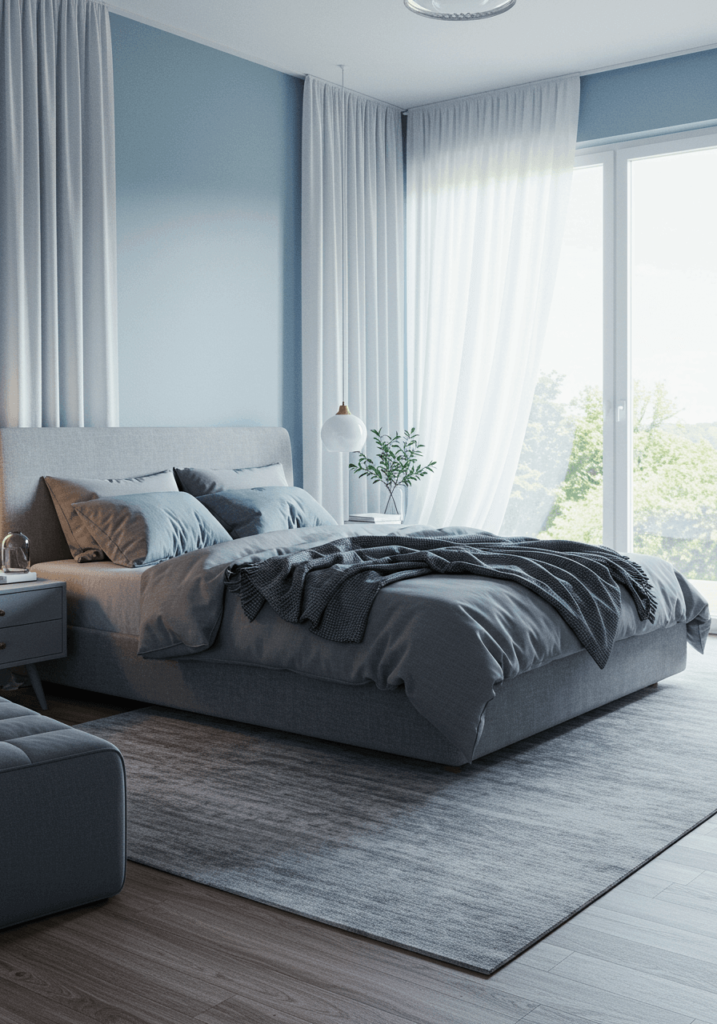 Serene Blue Bedroom with Oversized Windows