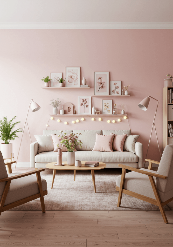 Serene Pastel Pink Living Room