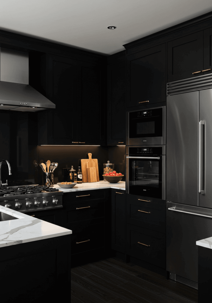 Sleek Modern Dark Kitchen with Stainless Steel Style