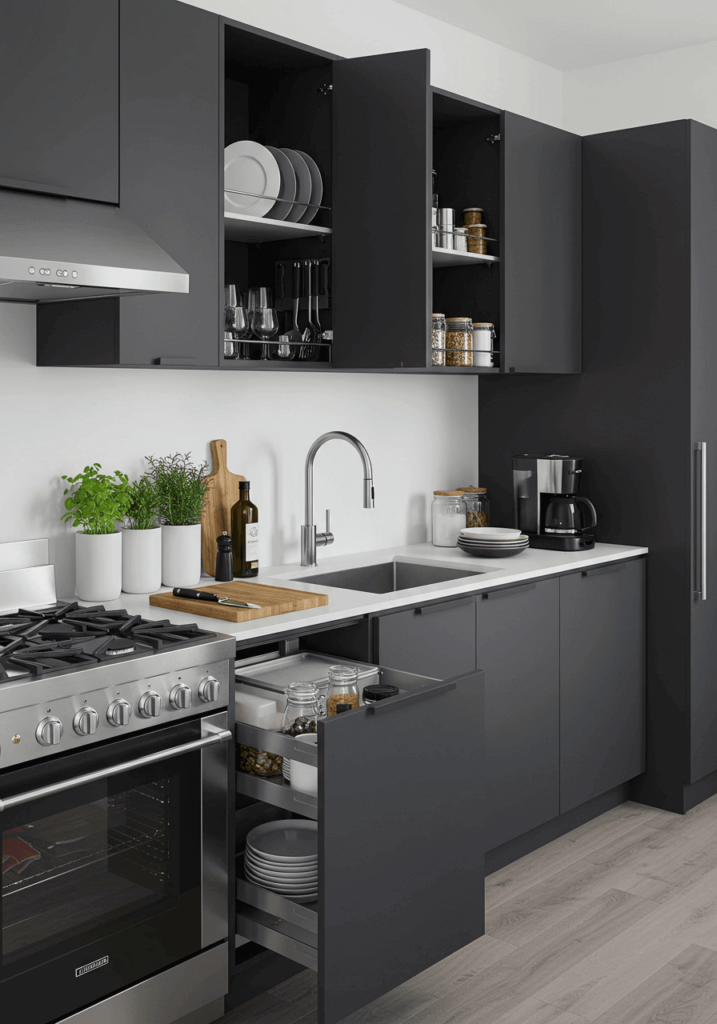 Smart Kitchen Cabinets with Hidden Storage