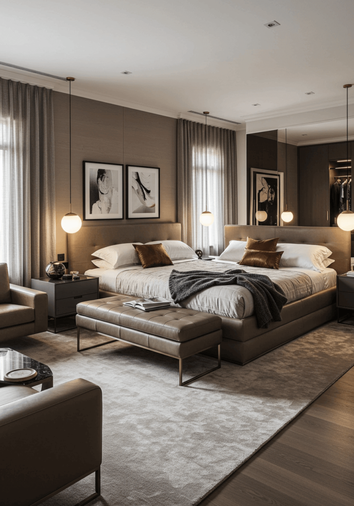 Smart Luxury Bedroom with Sleek Leather Furniture