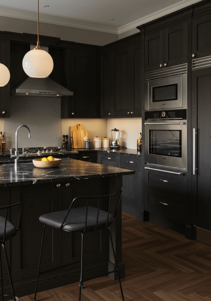 Sophisticated Dark Kitchen with Walnut Elegance