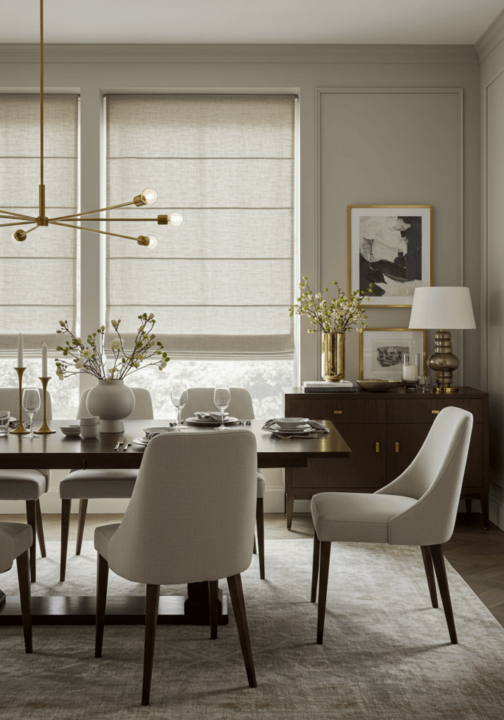 Sophisticated Dining with Linen Roman Shades