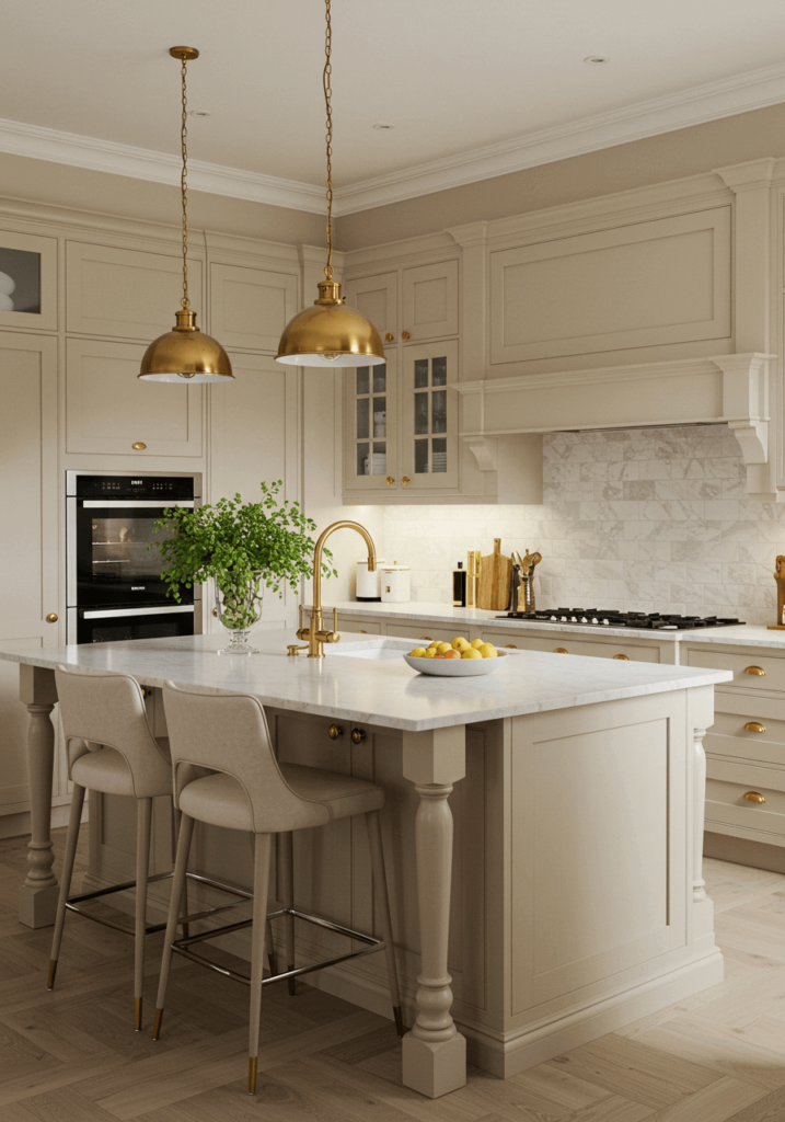 Sophisticated Kitchen with Beige Cabinets and Quartz Counters