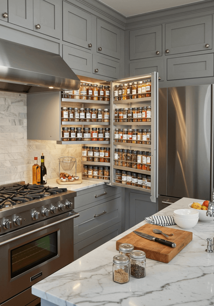 Spice Rack Cabinet with Rotating Shelves