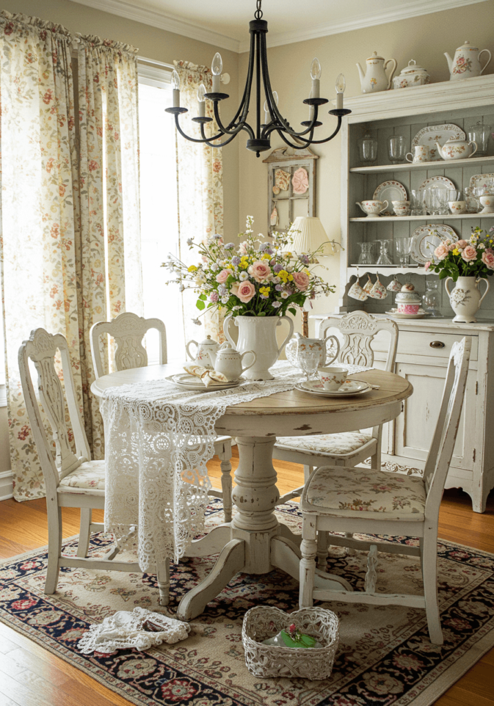 Storybook-Inspired Dining Room with Antique Lace Decor