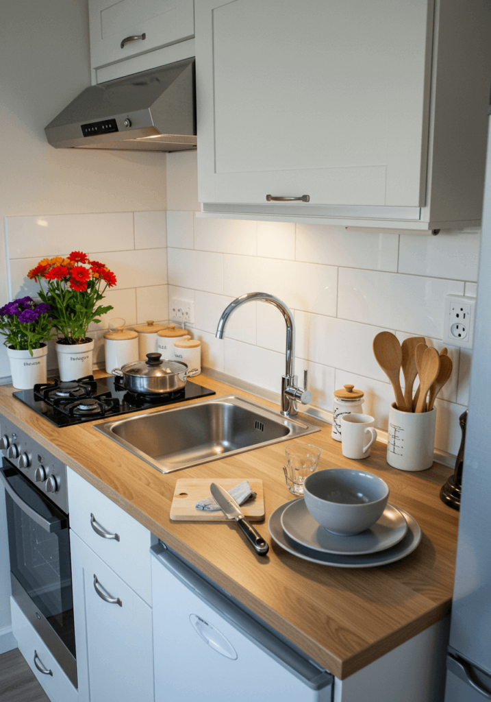 Stylish Counter with Vibrant Flowers