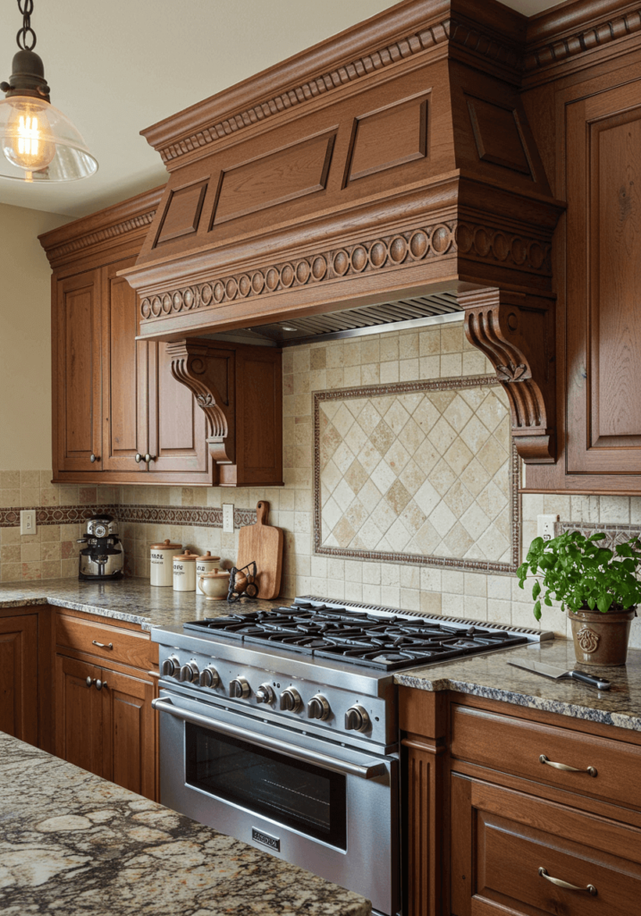 Traditional Kitchen Hood with Classic Carved Wood Details