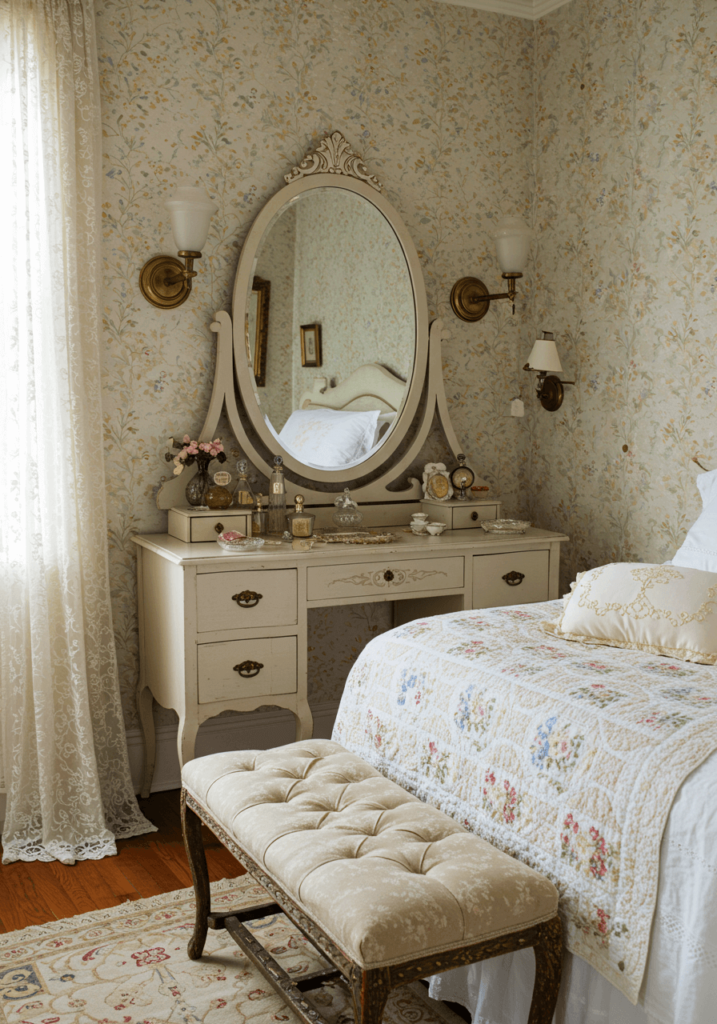 Vanity Dresser and Brass Sconces