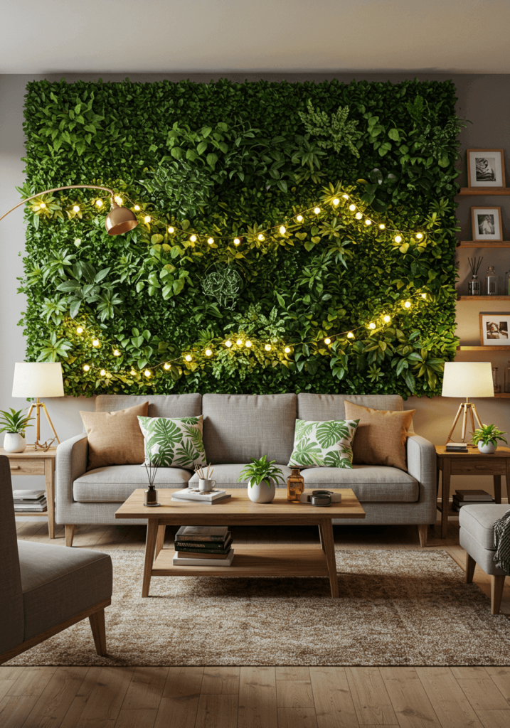 Vertical garden with lush greenery