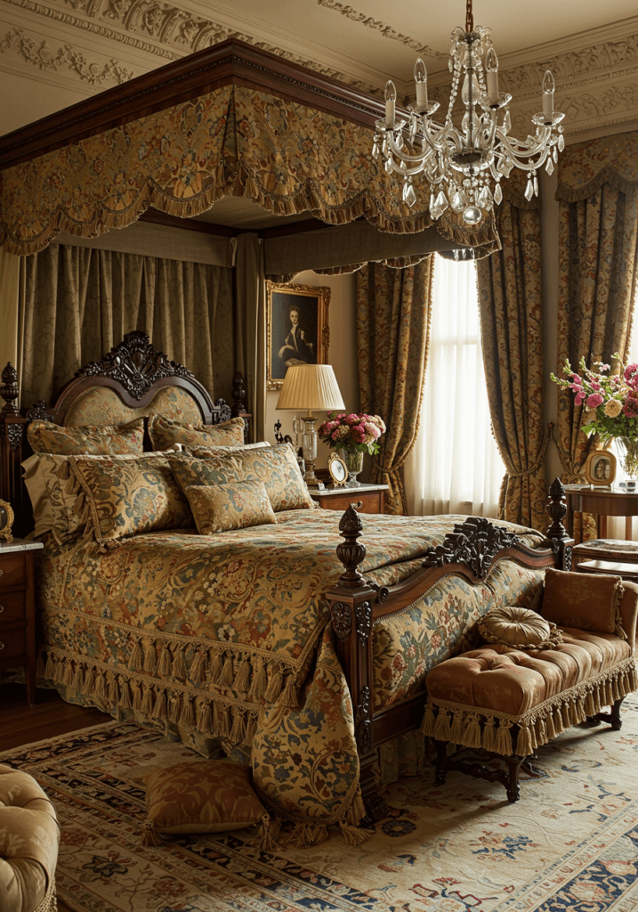 Victorian Furniture and Brocade Bedding