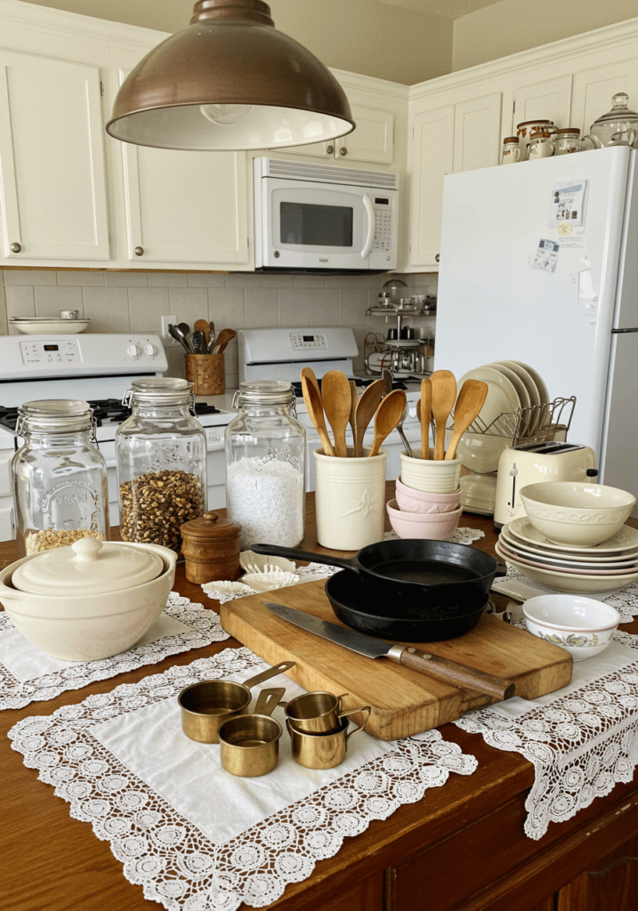 Vintage Counter with Lace Decor