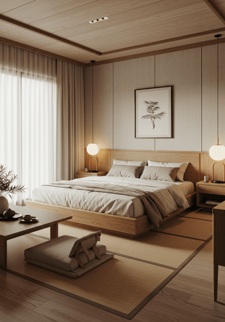 Zen-Inspired Bedroom with Bamboo & Neutral Tones